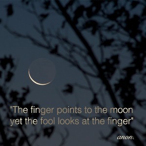 The finger points to the moon...